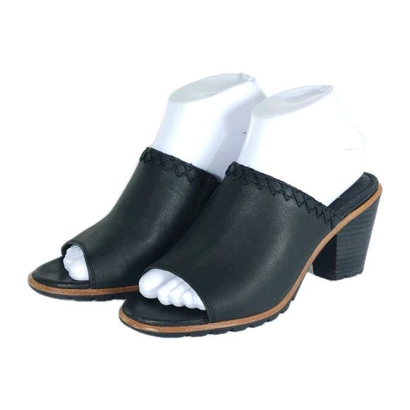 Sorel Women's Nadia US 7 Black Leather Stitching Slip On Mules Sandals Shoes - Picture 1 of 16